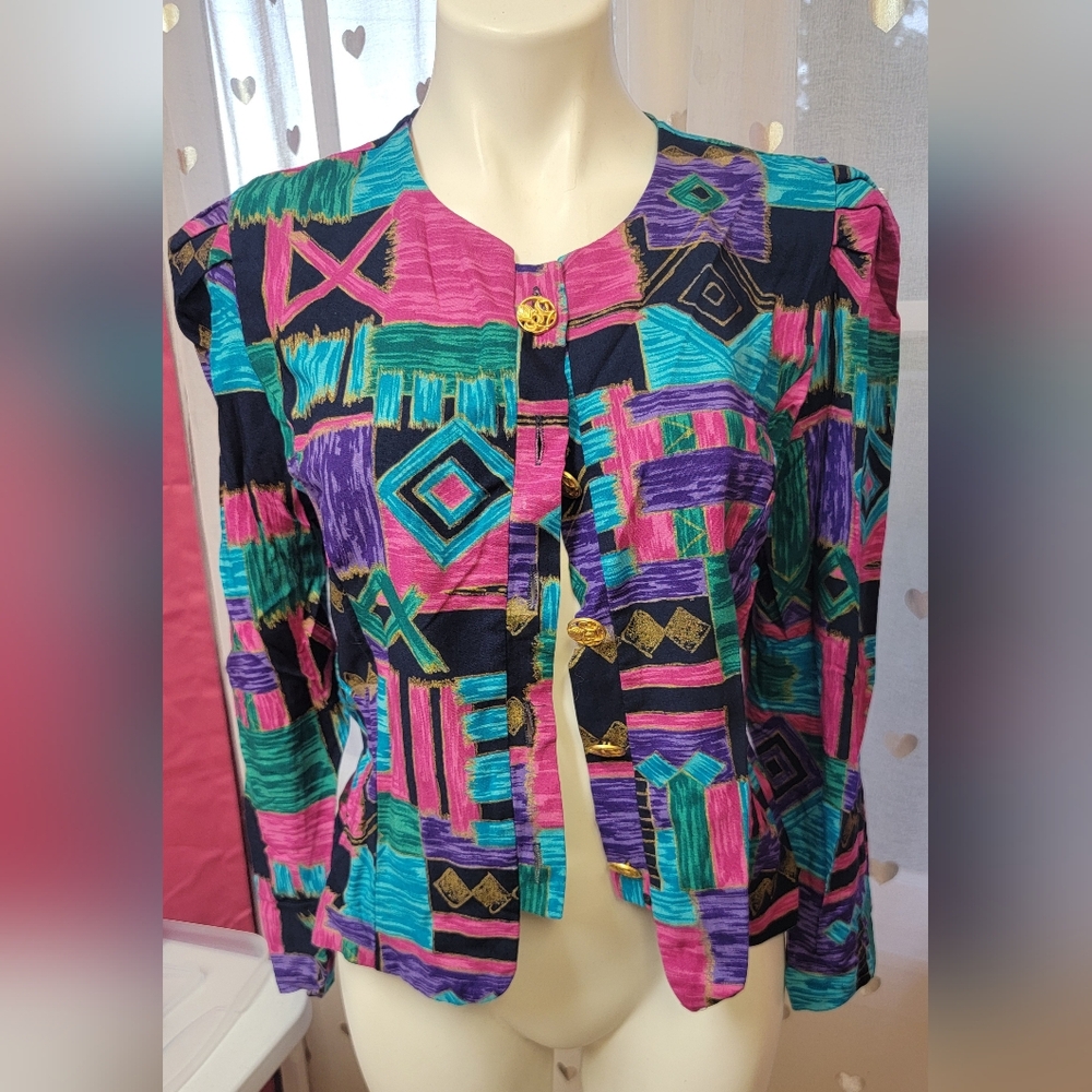 #61 Lady Carol Colorful Dress Jacket Blazer Geometric Patterned